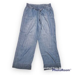 Knox Rose Women's Wide Leg Chambray Pants Size 14 Hi-Rise Elastic Waist Boho